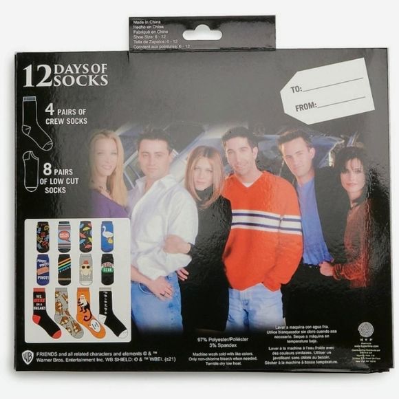 NEW F•R•I•E•N•D•S Friends Themed 12 Days of Socks Gift Set Sock Size 10-13 NWT - Picture 4 of 5